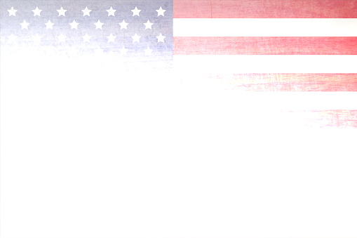 A grungy faded vector illustration of USA flag. The centre is bright while the corners and edges are faded and weathered. Apt for use as letter heads, backdrops, banners, greeting cards templates and prints for patriotic t-shirts for US Independence Day, 4th of July or Memorial Day. There is No people and no text.