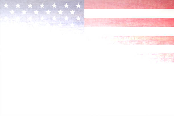 A horizontal grunge vector illustration of an old faded United States flag, the blue and red merging or blending into white backgrounds A grungy faded vector illustration of USA flag. The centre is bright while the corners and edges are faded and weathered. Apt for use as letter heads, backdrops, banners, greeting cards templates and prints for patriotic t-shirts for US Independence Day, 4th of July or Memorial Day. There is No people and no text. faded condition stock illustrations