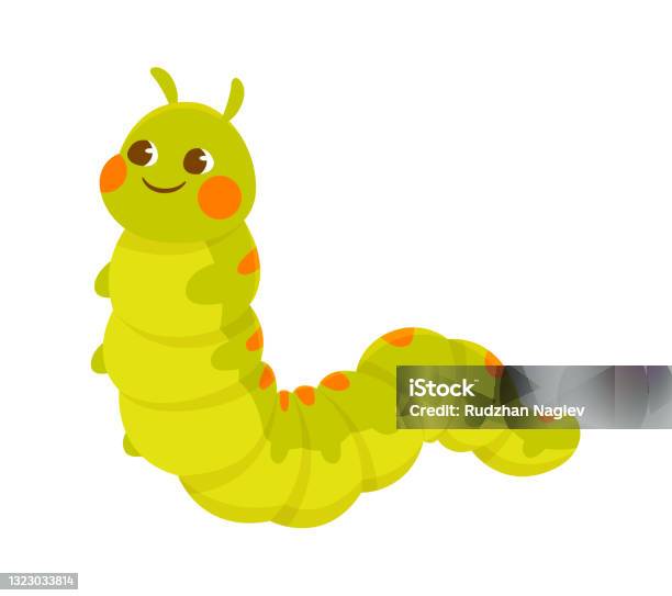 Cute Green Smiling Caterpillar On White Background Stock Illustration - Download Image Now - Caterpillar, Larva, Worm