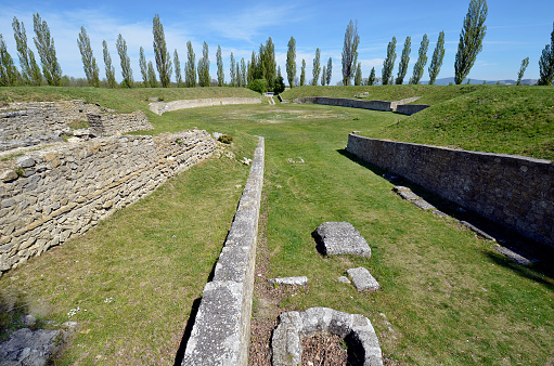 Austria, ancient amphitheater in the former legionary fortress Carnuntum on the former Danube Limes, now located in the village of Petronell in Lower Austria