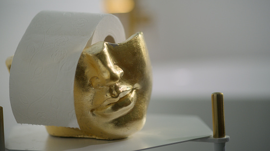 Toilet paper inside golden sculpture
