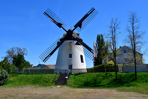Austria, windmill  from 19th century situated in Podersdorf a part of Eurasian Steppe in Burgenland