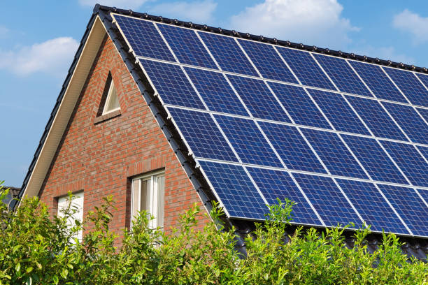 istock Large area of solar cells on the tile roof 1323040449