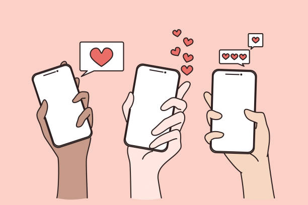 인터넷 및 온라인 채팅 개념으로 데이트 - 데이트 stock illustrations