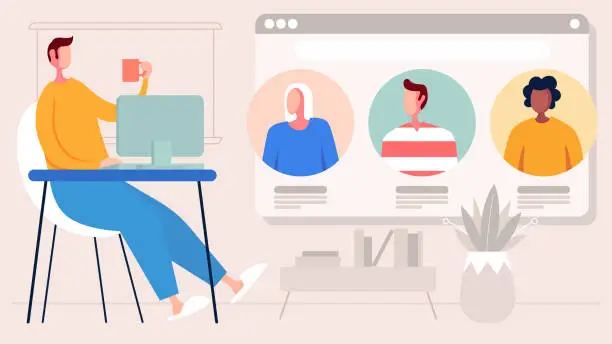 Vector illustration of Video conference internet meeting and live video chat