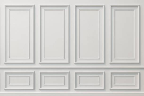 istock Classic wall of white wood panels. Design and technology 1323048608