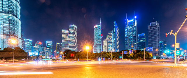 Beautiful modern cityscape at night in Shanghai,