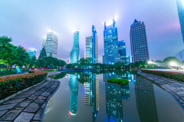 istock Beautiful modern cityscape at night in Shanghai, 1323049831