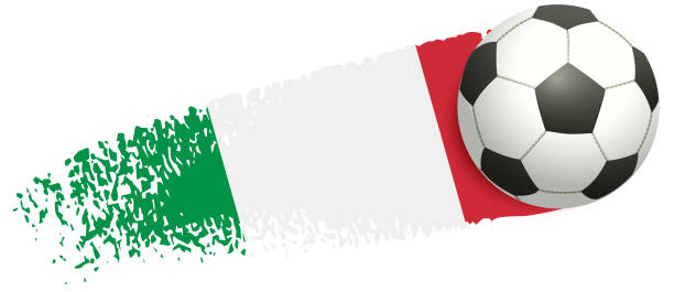 Soccer ball flying on background of Italian flag. European football championship 2020 and 2021 Soccer ball flying on background of Italian flag. European football championship 2020 and 2021. Vector illustration isolated on white italy soccer stock illustrations