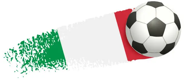 Vector illustration of Soccer ball flying on background of Italian flag. European football championship 2020 and 2021