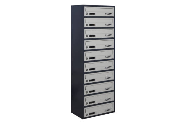 istock Mailboxes in the condo. metal mailbox with lockable center in condo. Mailbox on the white background isolated 1323058029