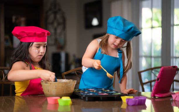 istock Two friends following a cupcake recipe online 1323060291