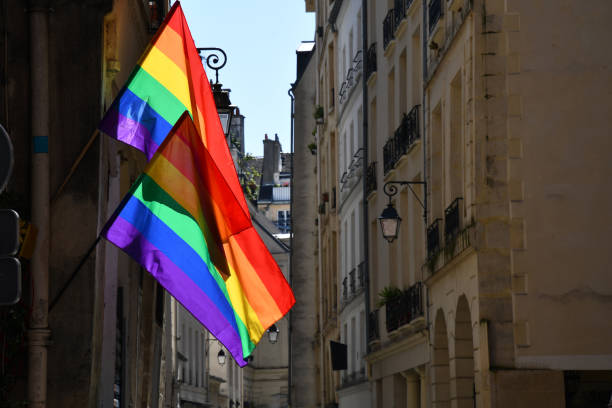 istock LGBTQ flags on historic building corner in Paris during pride. Transgender Pride flag 1323061376