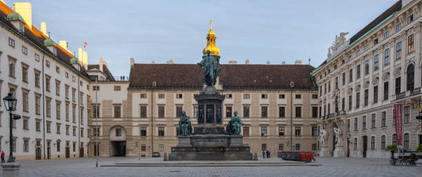 Panoramic view of Monument park in the patio of Hofburg Imperial palace, Vienna, Austria stock photo