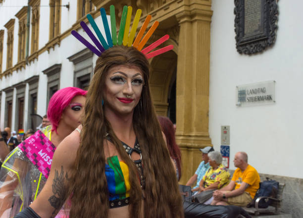 Happy, people at the annual gay parade in Graz, Austria. Graz, Austria - June 11, 2021: Happy, people at the annual gay parade Drag Kings stock pictures, royalty-free photos & images
