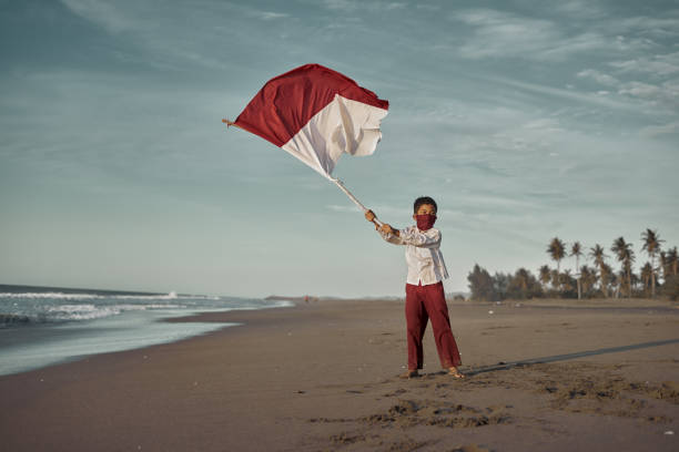 istock Schoolboy holding Red and White Flag 1323070175