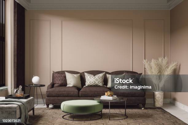Cozy Bohemian Living Room Interior Stock Photo - Download Image Now - Living Room, Indoors, Brown