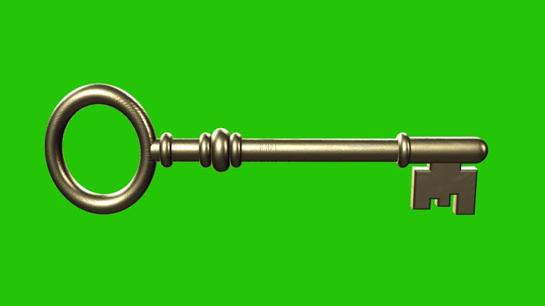 Rotating golden key, loopable, 60 fps, isolated background, green screen chroma key