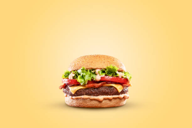 speck und käse burger - rinderhack stock-fotos und bilder