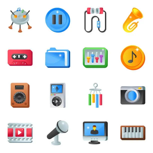 Vector illustration of Pack of Music Tools Flat Icons