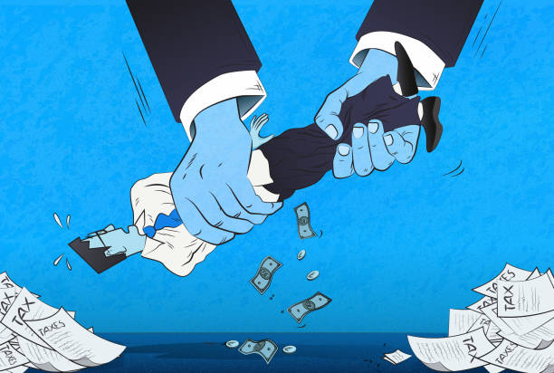 Tax Debt The businessman being squeezing by big hands. (Used clipping mask) tax backgrounds stock illustrations
