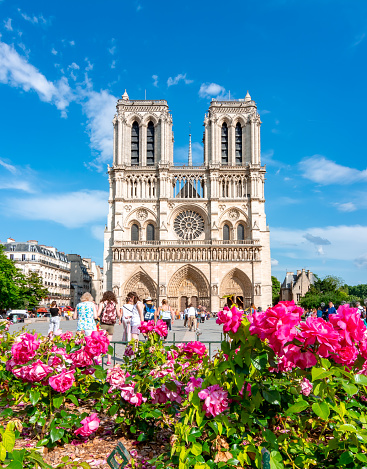 Paris, France - May 2018: Notre-Dame de Paris Cathedral in spring