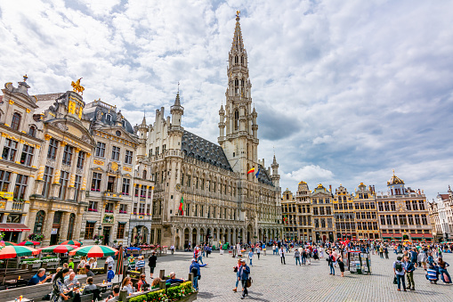 Brussels, Belgium - July 2019: People on Grand Place square in center of Brussels