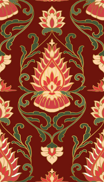 Red floral pattern. Oriental floral pattern. Red template for a carpet, textile, wallpaper. chinese tapestry stock illustrations