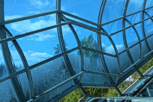 istock gray metal railings at the blue plastic wall 1323086331