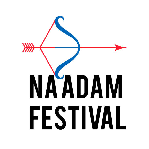 Naadam Festival lettering with bow and arrow. Traditional event in Mongolia also called The three games of men. Vector template for typography poster, banner, flyer, sticker, t-shirt Naadam Festival lettering with bow and arrow. Traditional event in Mongolia also called The three games of men. Vector template for typography poster, banner, flyer, sticker, t-shirt, etc. famous archer stock illustrations