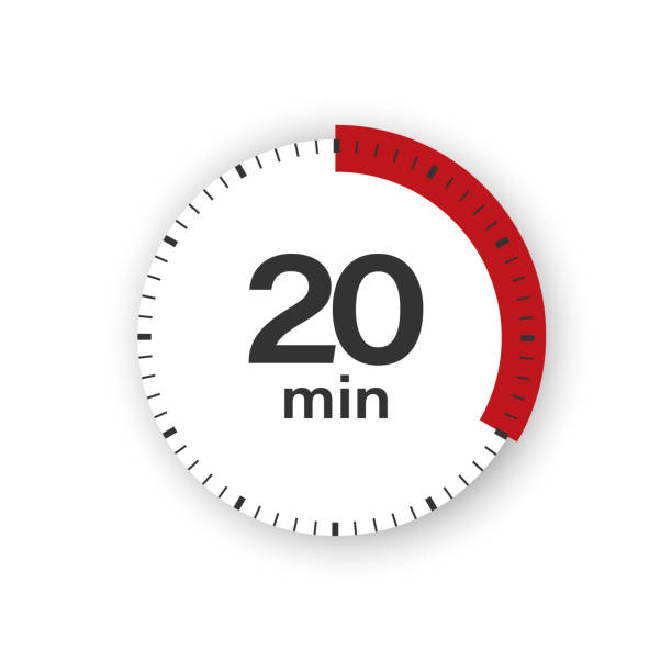 20 minuten timer. stoppuhr-symbol im flachen stil. bearbeitbare isolierte vektor-illustration. - minutenzeiger stock-grafiken, -clipart, -cartoons und -symbole