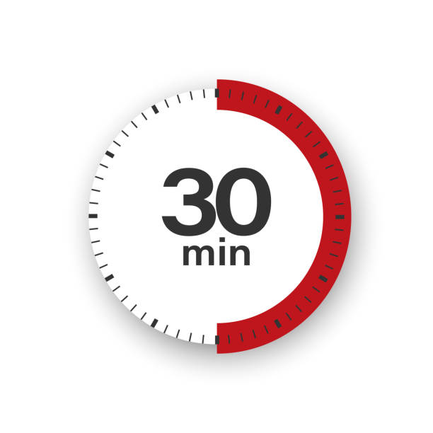30 minutes timer. Stopwatch symbol in flat style. Editable isolated vector illustration. Stopwatch symbol in flat style. 30 minutes timer. minute hand stock illustrations