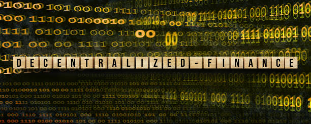 istock wooden cubes with message DECENTRALIZED FINANCE in front of a binary background - 3d illustration 1323100876