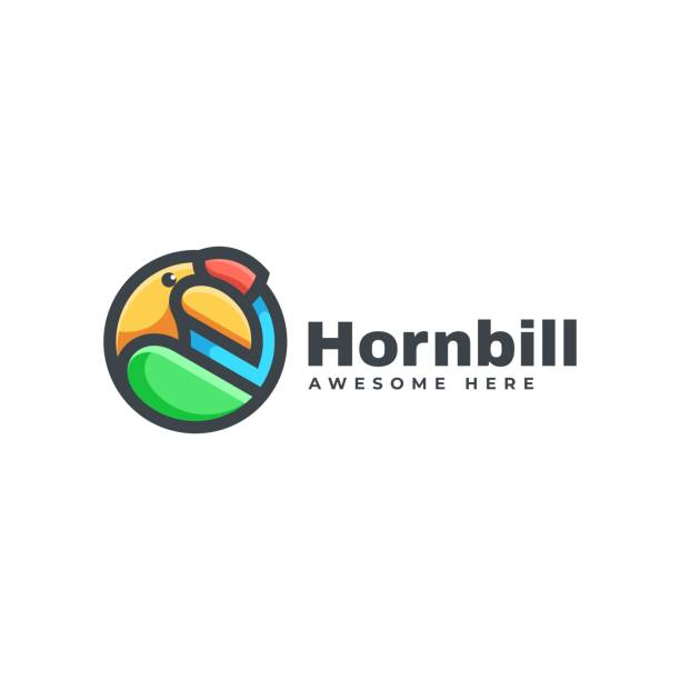벡터 일러스트 혼빌 심플 마스코트 스타일. - hornbill computer graphic multi colored nature stock illustrations