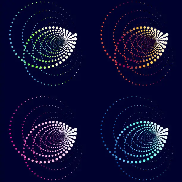 Vector illustration of set of colors circle spiral spots sign pattern for design