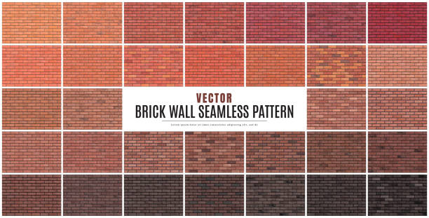 ilustrações de stock, clip art, desenhos animados e ícones de block brick wall seamless pattern collection set texture background - backgrounds wall white red