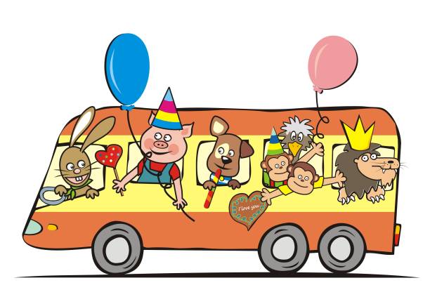 Happy Animals At Bus Eps Stock Illustration - Download Image Now - Car,  Party - Social Event, Animal - iStock