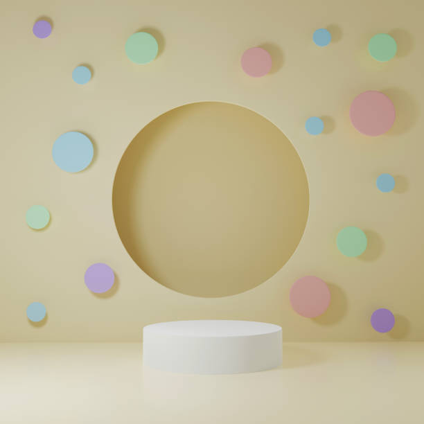 istock White Product Stand in yellow room ,Studio Scene For Product ,minimal design,3D rendering 1323137270