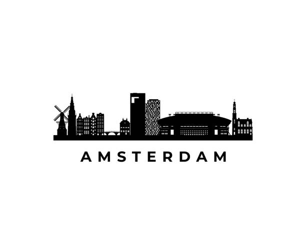 вектор амстердам горизонта. путешествуйте по знаменитым достопримечательностям амстердама. бизнес и туризм концепции для презентации, ба� - amsterdam stock illustrations