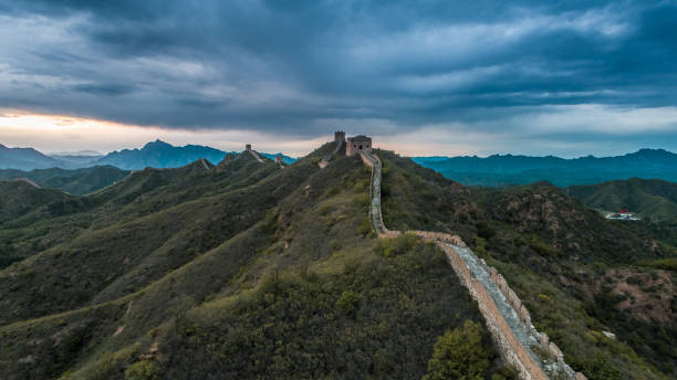 aerial view,great wall of china - simatai imagens e fotografias de stock