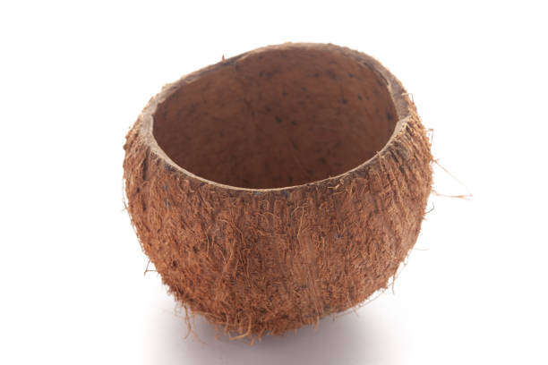 istock close-up of empty coconut shell bowl over white background. 1323142822