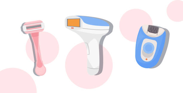 set modern laser electric epilators and shaving razors hair removal methods collection skin care concept horizontal set modern laser electric epilators and shaving razors hair removal methods collection skin care concept horizontal vector illustration laser hair removal tool stock illustrations