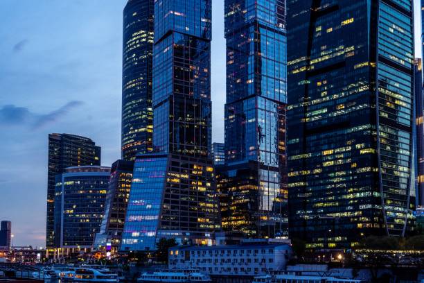 istock Moscow skyscrapers panorama at night. 1323142925