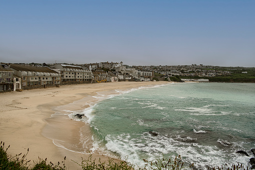 Porthmeor beach,Cornwall,is a sandy, safe beach, popular with surfers and swimmer