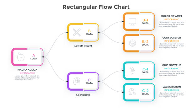illustrazioni stock, clip art, cartoni animati e icone di tendenza di banner opzioni infografiche moderne - flowchart flowing flow chart diagram