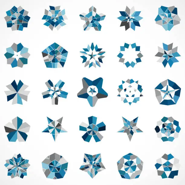 Vector illustration of Abstract mosaic snowflake pattern icon buttons collection for design