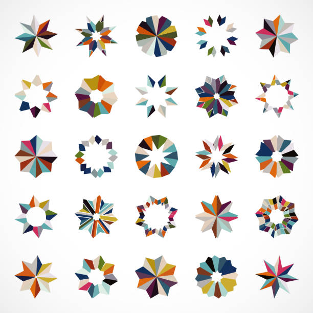 abstrakcyjna kolorowa mozaika kwiatowy wzór ikony kolekcji przycisków - kaleidoscope stock illustrations