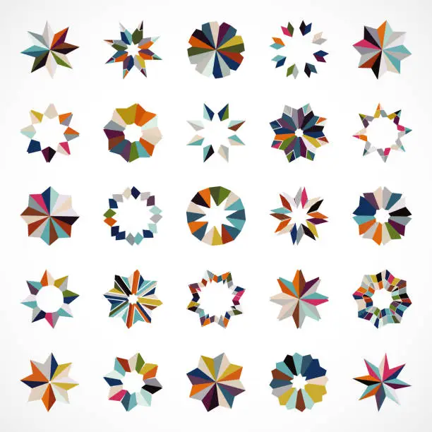 Vector illustration of Abstract colorful mosaic floral pattern icon buttons collection