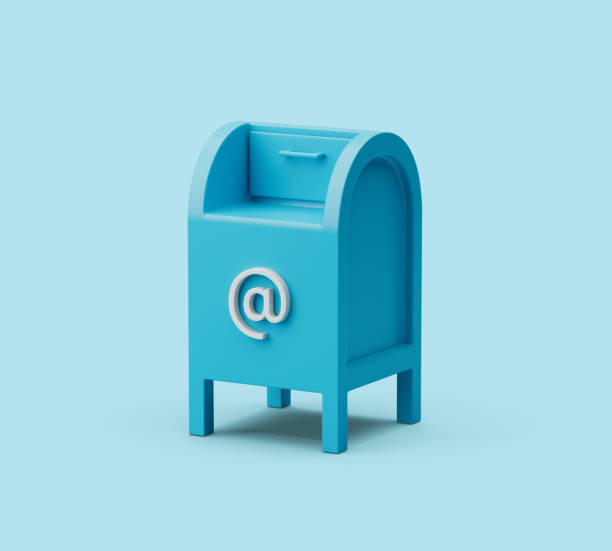 Simple postbox icon 3d render illustration in pastel blue background Simple postbox icon 3d render illustration in pastel blue background. Soft shadows blue mailbox stock pictures, royalty-free photos & images