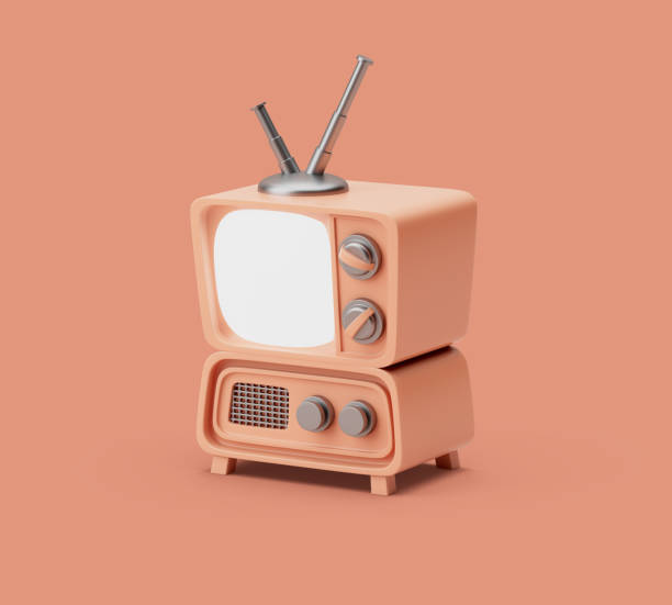 istock Retro TV simple icon mock up with white screen. 3d render illustration on pastel background 1323154100